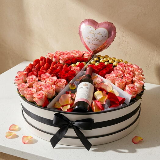 Caja de Rosas, Fresas y Bombones