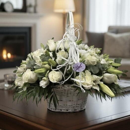 Basket of roses and lilies