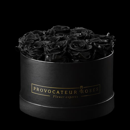 Caja redonda 20cm  de rosas preservas negro