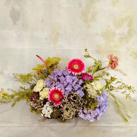 Centerpiece of Hydrangeas and Gerberas in Vivid Tones Summer Garden