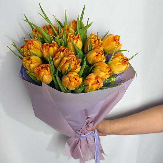 Ramo 20 Tulipanes Dobles Naranja Dorado – Bouquet Primaveral Radiante