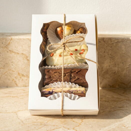 Box of assorted sweets with artisanal chocolate