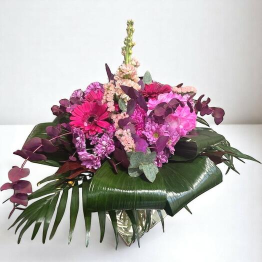 Bouquet ATTRACTION of assorted flowers in fuchsia tones