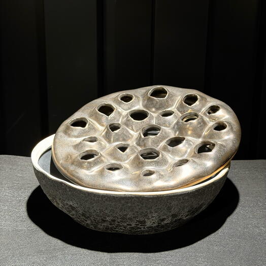 Jarron ceramica tapa removible verde-azul