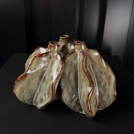 Jarrón cerámico de 3 cápsulas gris-marrón