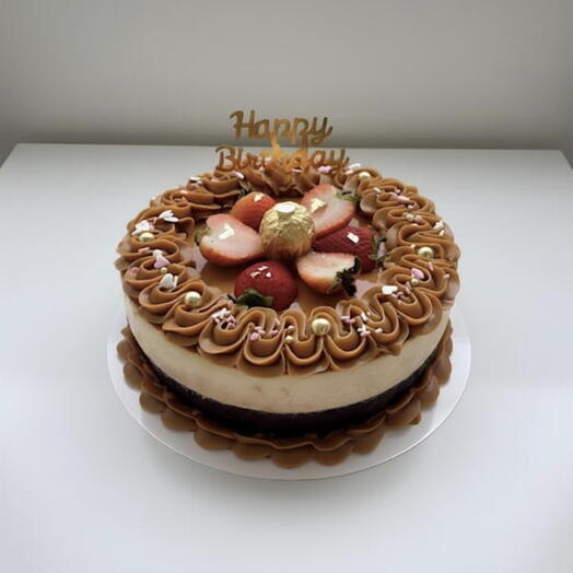 Chocoflan sweet round y dulce de leche y fresas frescas