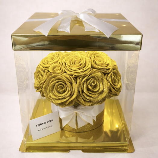 Caja de rosas doradas de lujo – Regalo unico