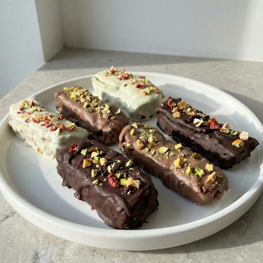 Surtido de Barritas Artesanales de Chocolate con Pistacho y Frutas Deshidratadas