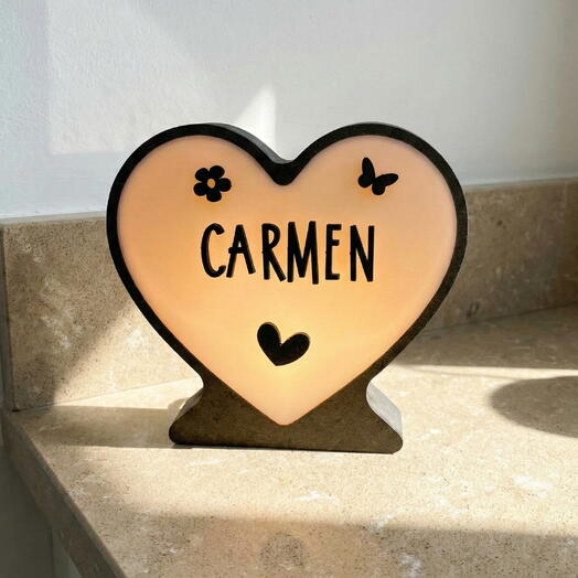 Mini lampara de corazon personalizable