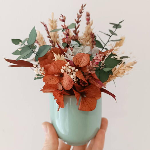 Macetita de flores preservadas turquesa