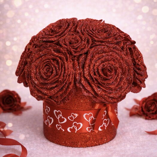 Caja de rosa eterna con purpurina para el Día de San Valentín