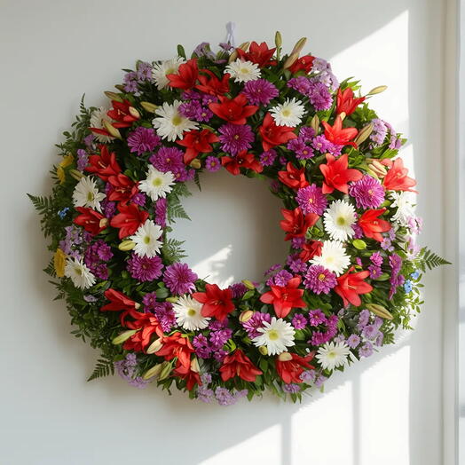Corona Funeraria Alaska – Corona de Flores Multicolor para Tanatorio en Madrid