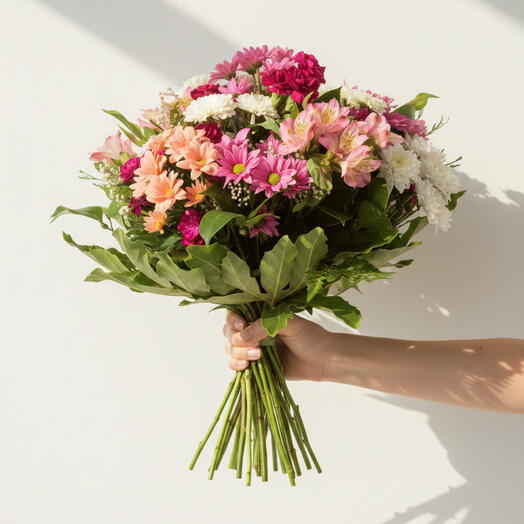 Ramo de Flores Grecia – Bouquet Silvestre en Tonos Rosas y Morados | Flores Frescas a Domicilio