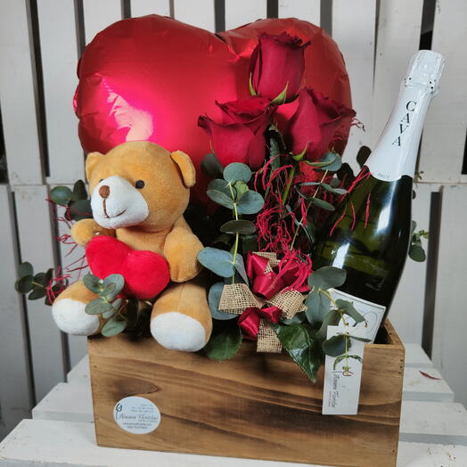 Caja de Amor Cava y Peluche