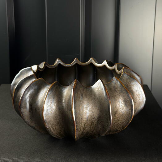 Maceta cerámica craquelada metal antracita