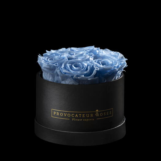 Caja redonda 16cm  de rosas preservadas baby blue