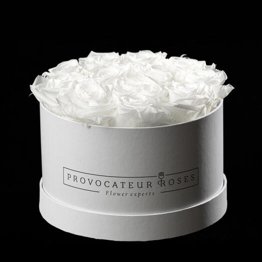 Caja redonda 14cm  de rosas preservadas roja