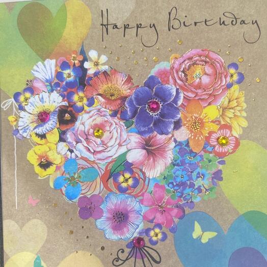 Happy Birthday card heart the flowers