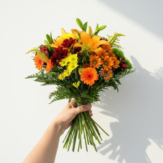 Ramo Radiante de Gerberas y Lirios Amanecer Calido