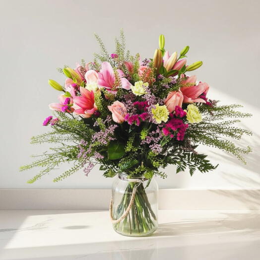 Ramo Rosado de Lilium y Rosas