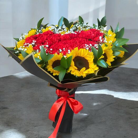 Серце з соняшниками і гвоздиками