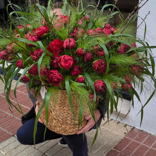 Peonia roja en cesta