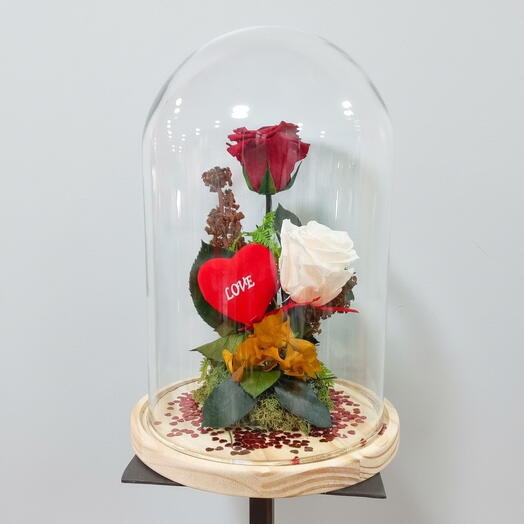 Cupula con rosa roja y blanca