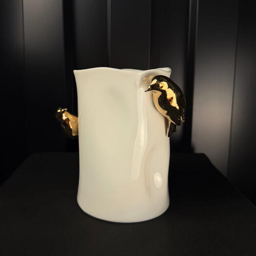 Jarron porcelana pajaros dorados