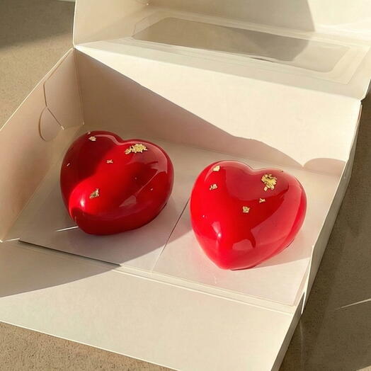 Duo de Corazones Rojo Espejo – Postre Romantico Gourmet para Dos