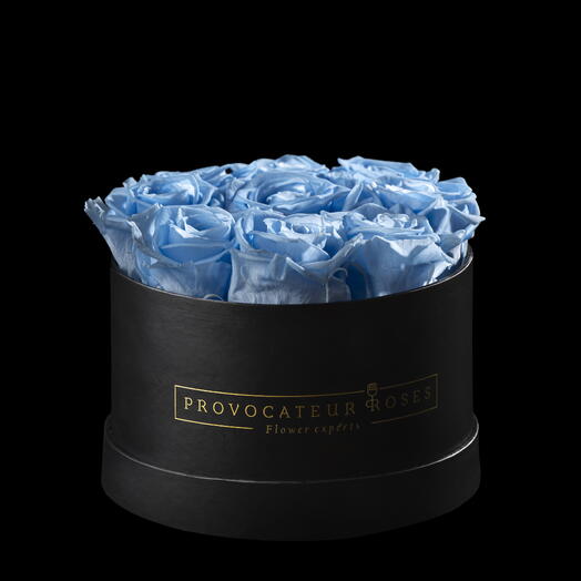 Caja redonda 18cm  de rosas preservas baby blue