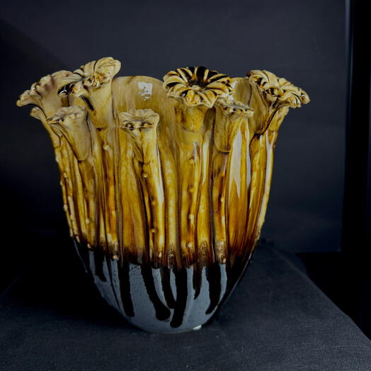 Maceta ceramica crema marron