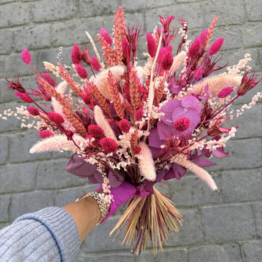 Fuchsia Fireworks - ramo de flores secas rosa fucsia - sin luces ni agua