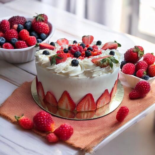Tarta tres leches con frutos rojos