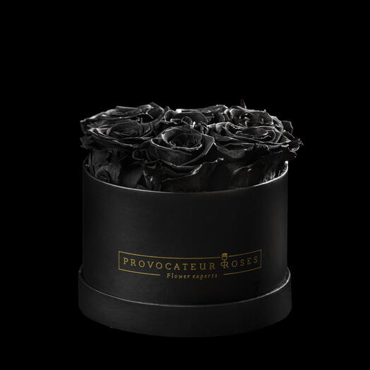 Caja redonda 16cm  de rosas preservadas negra