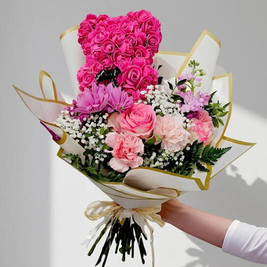 Тедди букет розовый