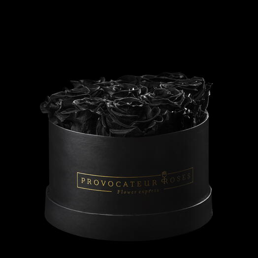 Caja redonda 18cm  de rosas preservadas negro