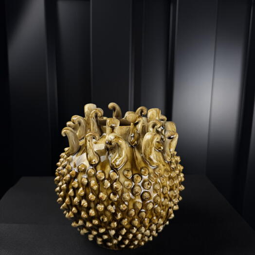 Jarron h20 de ceramica tachonado en marron brillo de ARAIK GALSTYAN