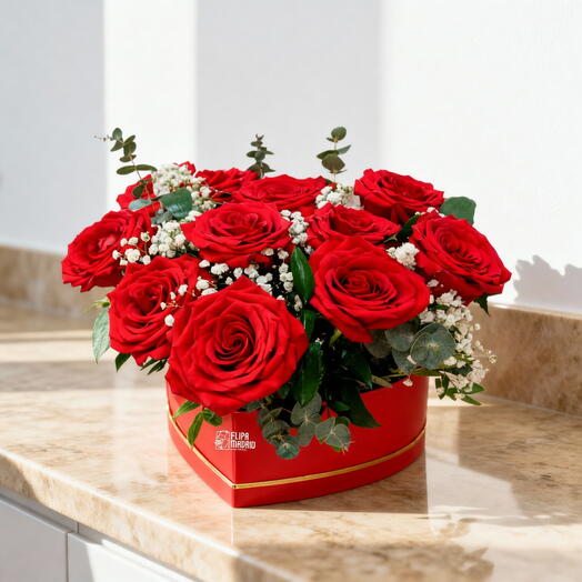 Corazon 12 rosas rojas
