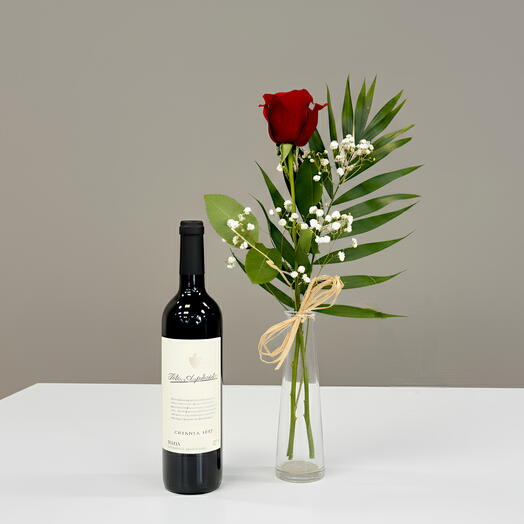 Pack Romance | Rosa roja unidad + Vino