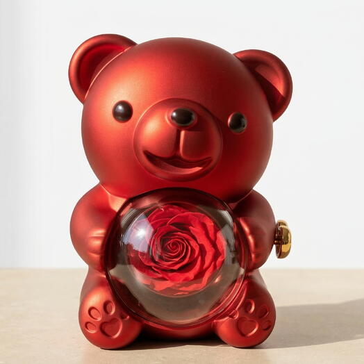 Oso decorativo con rosa eterna – Regalo romantico original con flor preservada