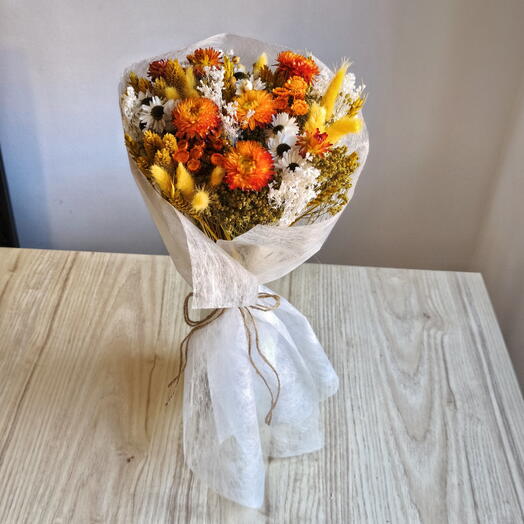 Ramo de flores secas y preservadas amarillo – regalo natural y duradero