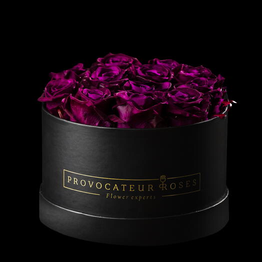Caja redonda 20cm  de rosas preservas purpura
