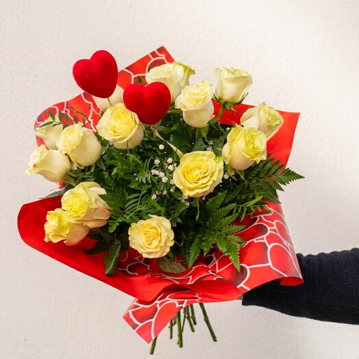 Ramo 15 rosas blancas tallo largo